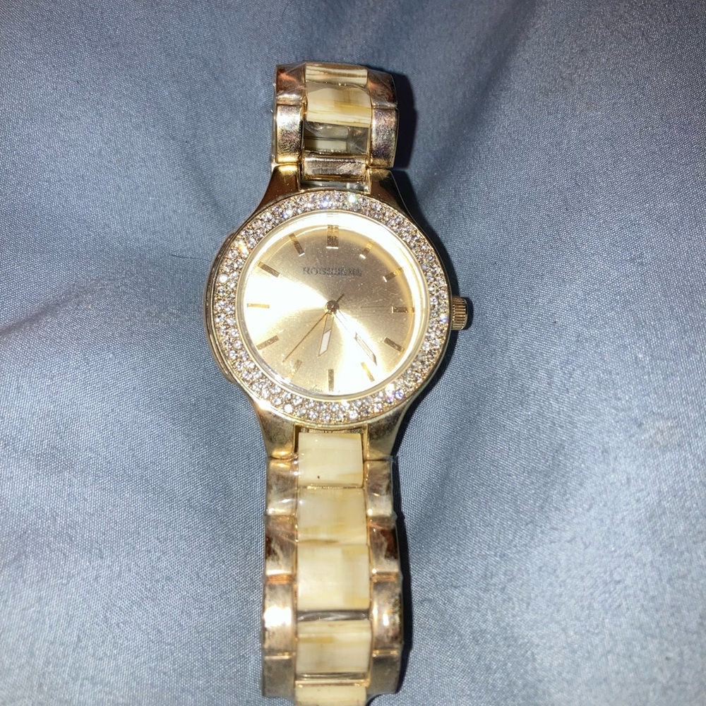 Rousseau Gold-tone Women's Crystal Accent Bracelet Watch